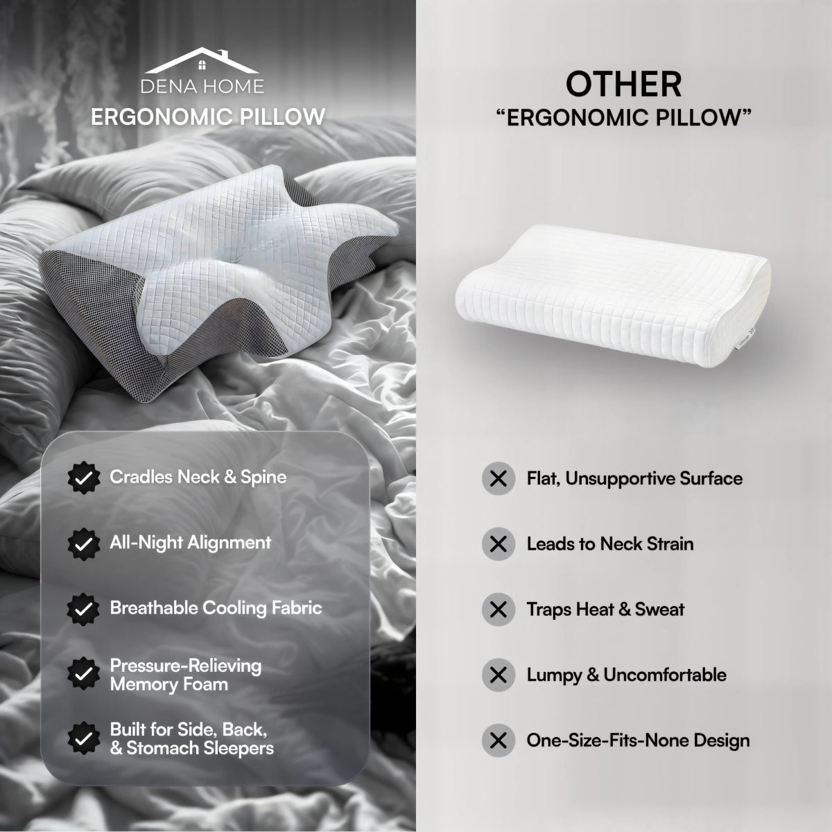 Necka – ErgoContour Pillow Memory Foam Neck Support - Dena Home
