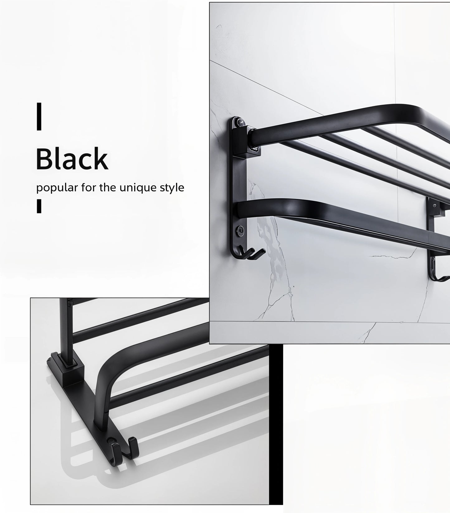 MatteRack - 50CM Matte Black Foldable Towel Rack - Dena Home