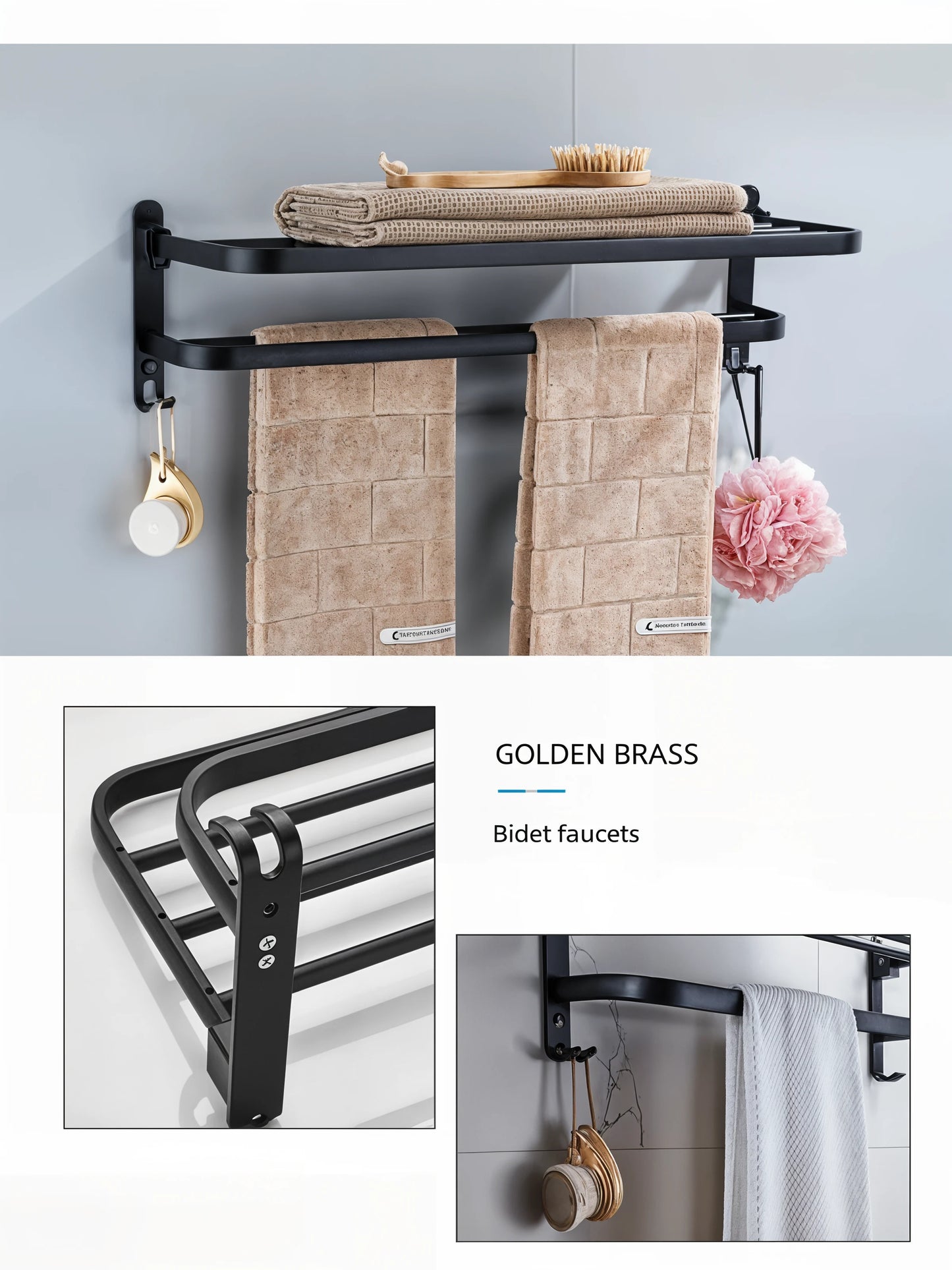 MatteRack - 50CM Matte Black Foldable Towel Rack - Dena Home