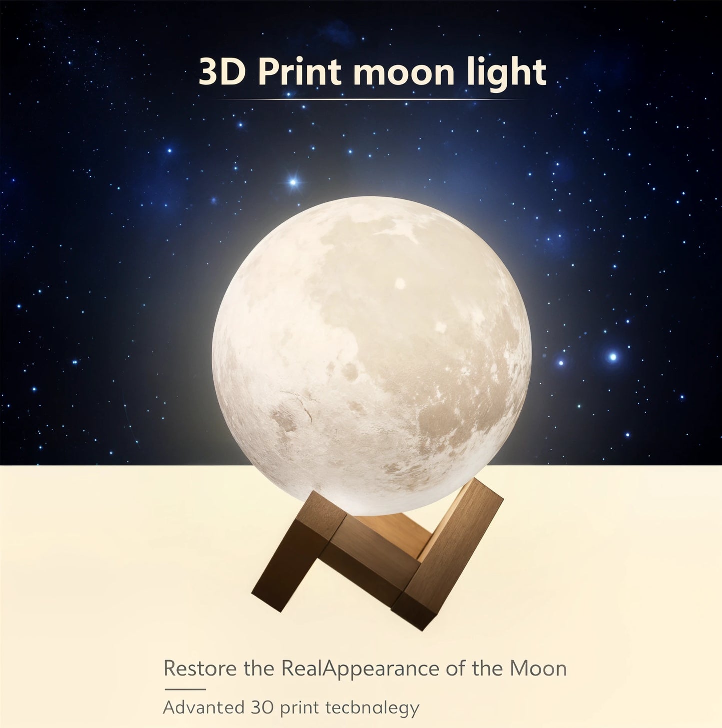 LunaGlow 3D Rechargeable Moon Lamp Night Light - Dena Home