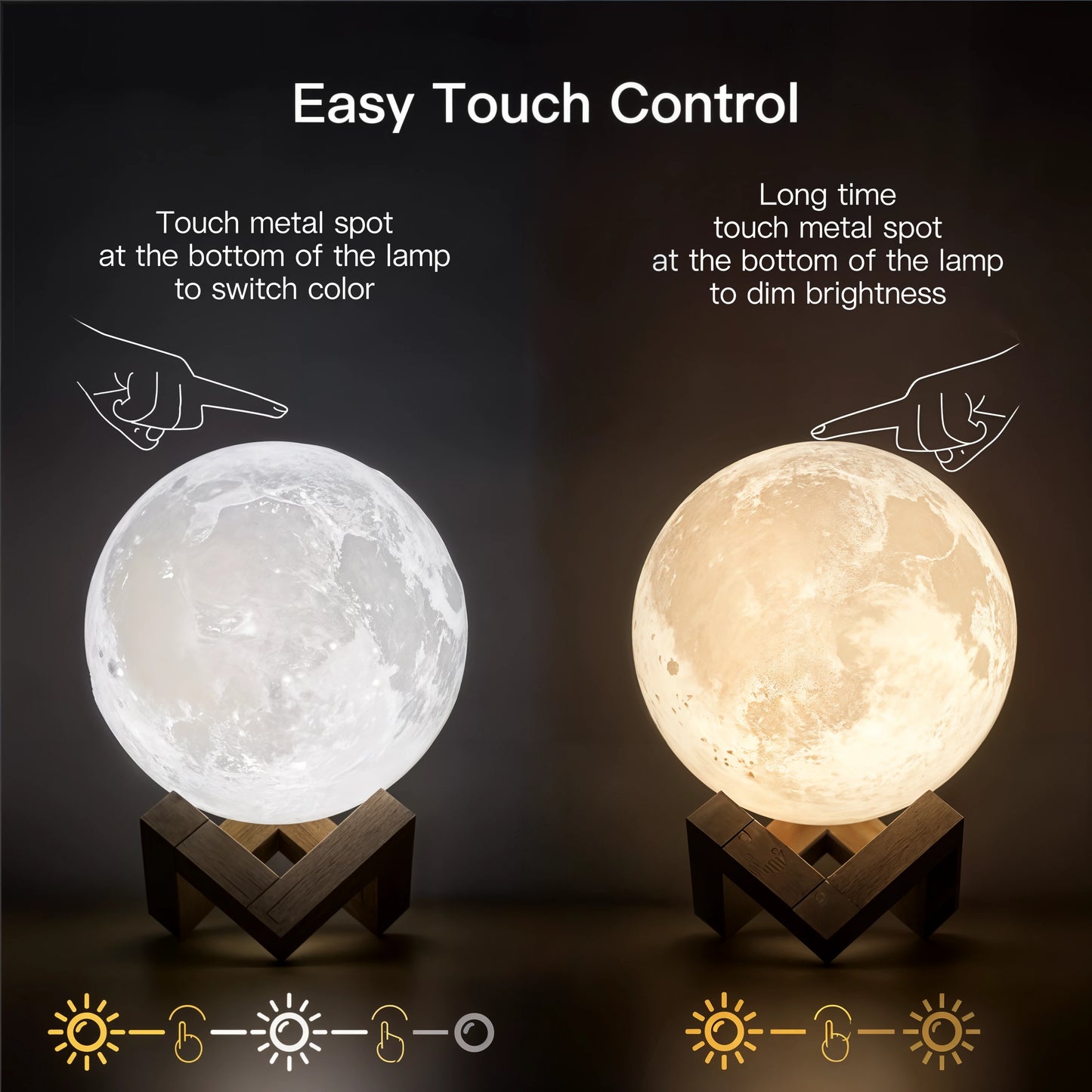 LunaGlow 3D Rechargeable Moon Lamp Night Light - Dena Home