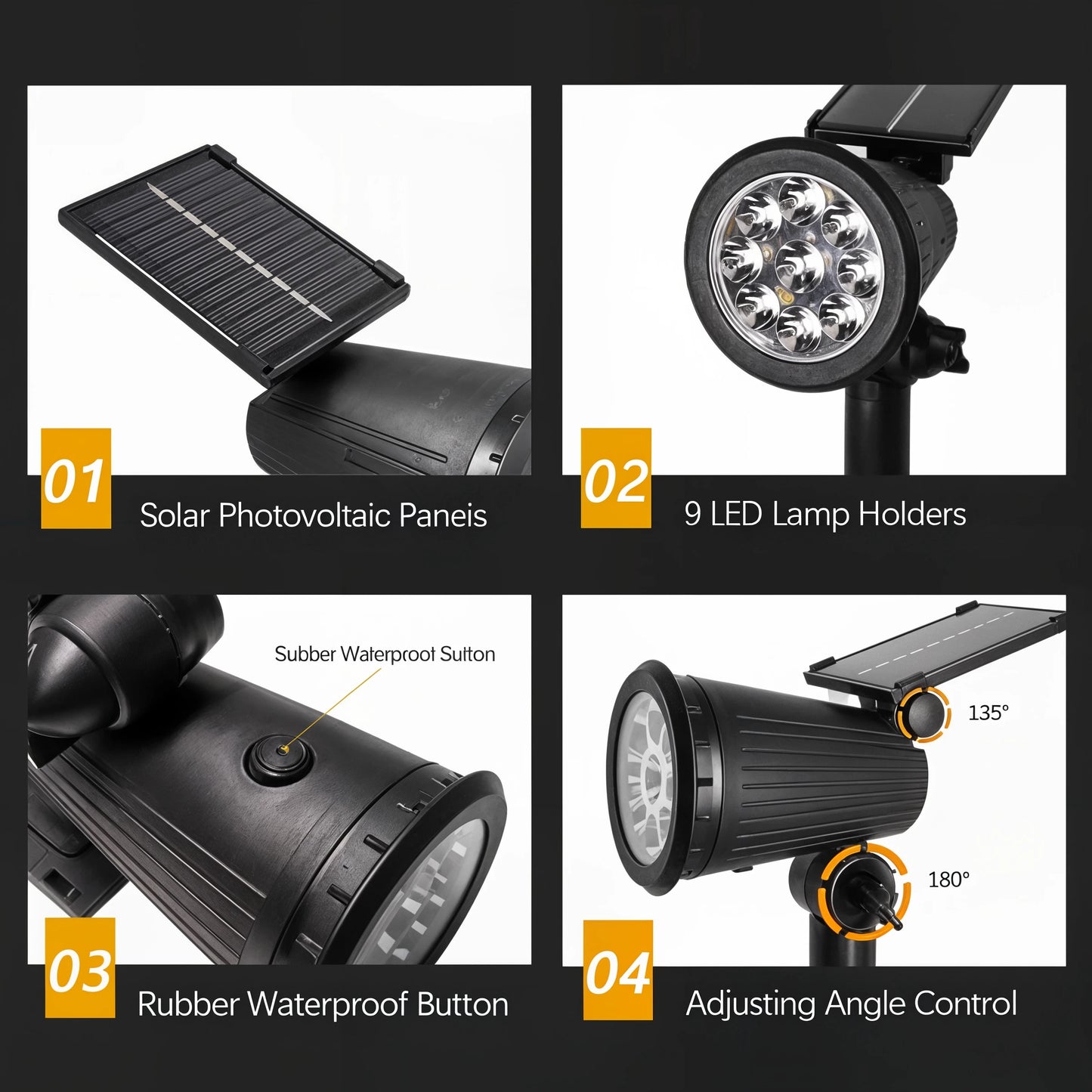 SolarFlare - 9 LED Solar Spot Lights - Dena Home