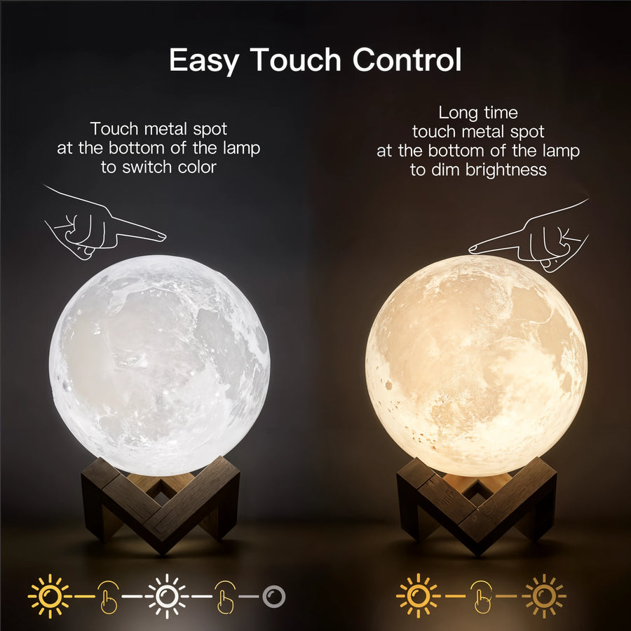 LunaGlow 3D Rechargeable Moon Lamp Night Light - Dena Home